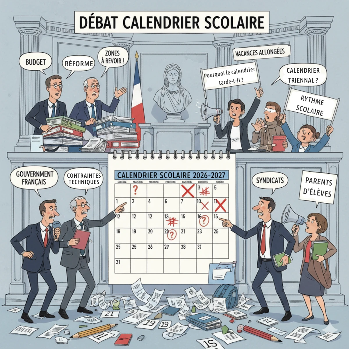 debat calendrier scolaire 2026-2027 previsionnel