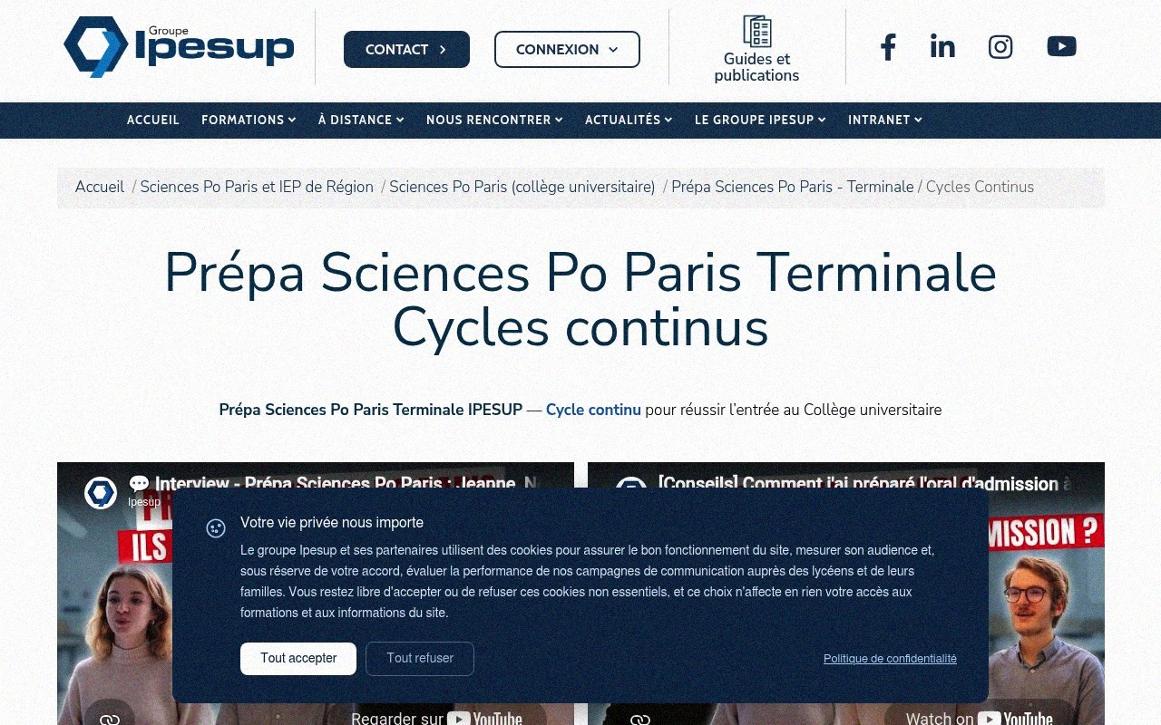 Apercu du site Ipesup – Prépa Sciences Po Paris