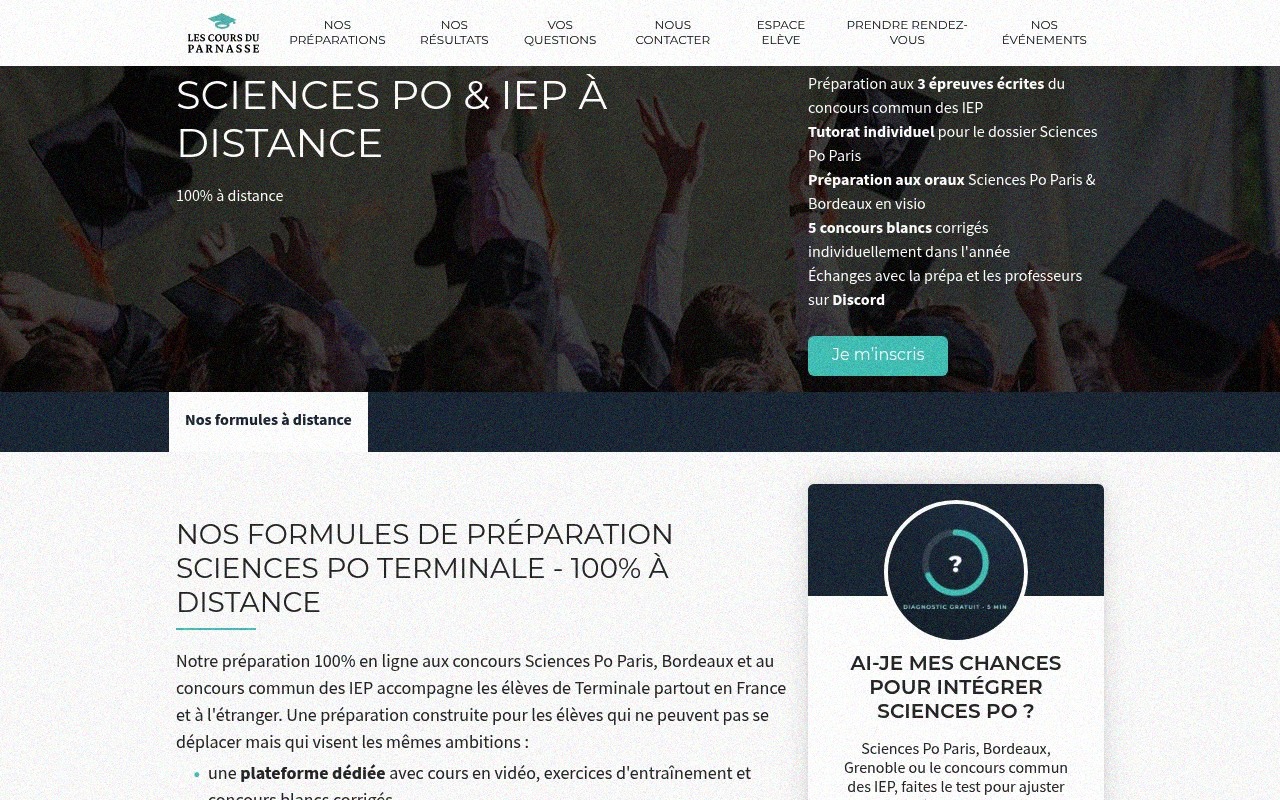 Apercu du site Les Cours du Parnasse – Préparation Sciences Po & IEP à distance