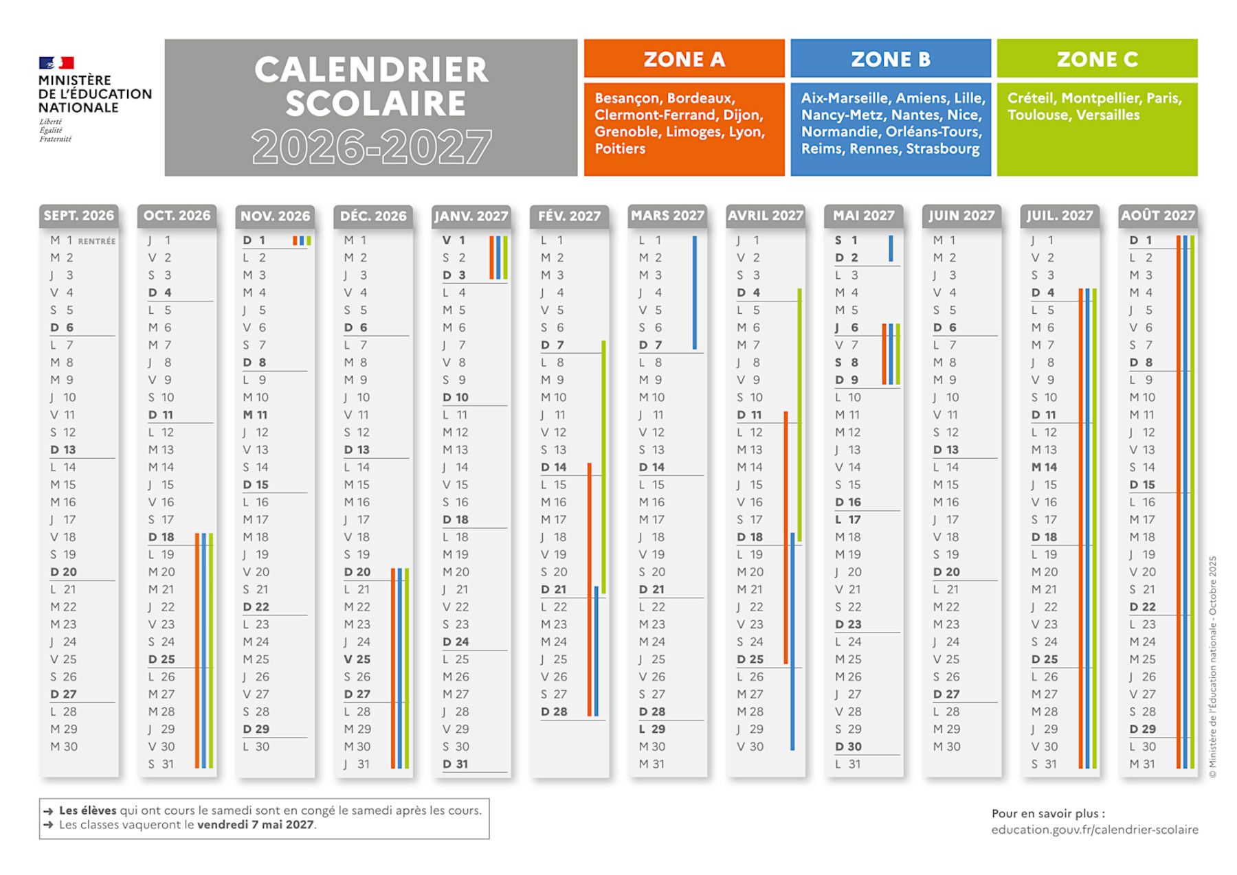 Calendrier Scolaire 2026 2027 Officiel Toutes Les Dates