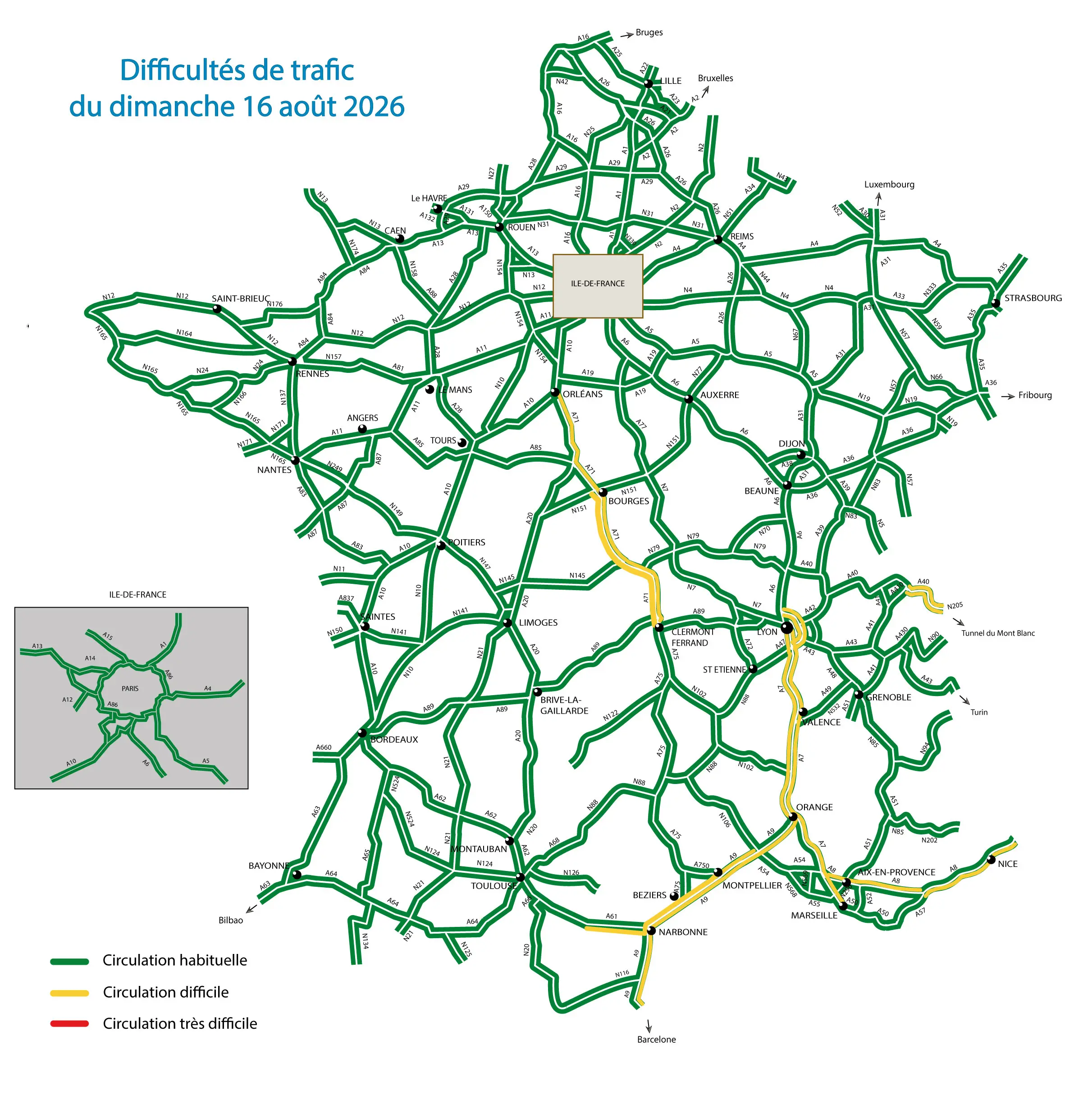 Prévisions détaillées Bison Futé 5 carte dimanche 160826 2026