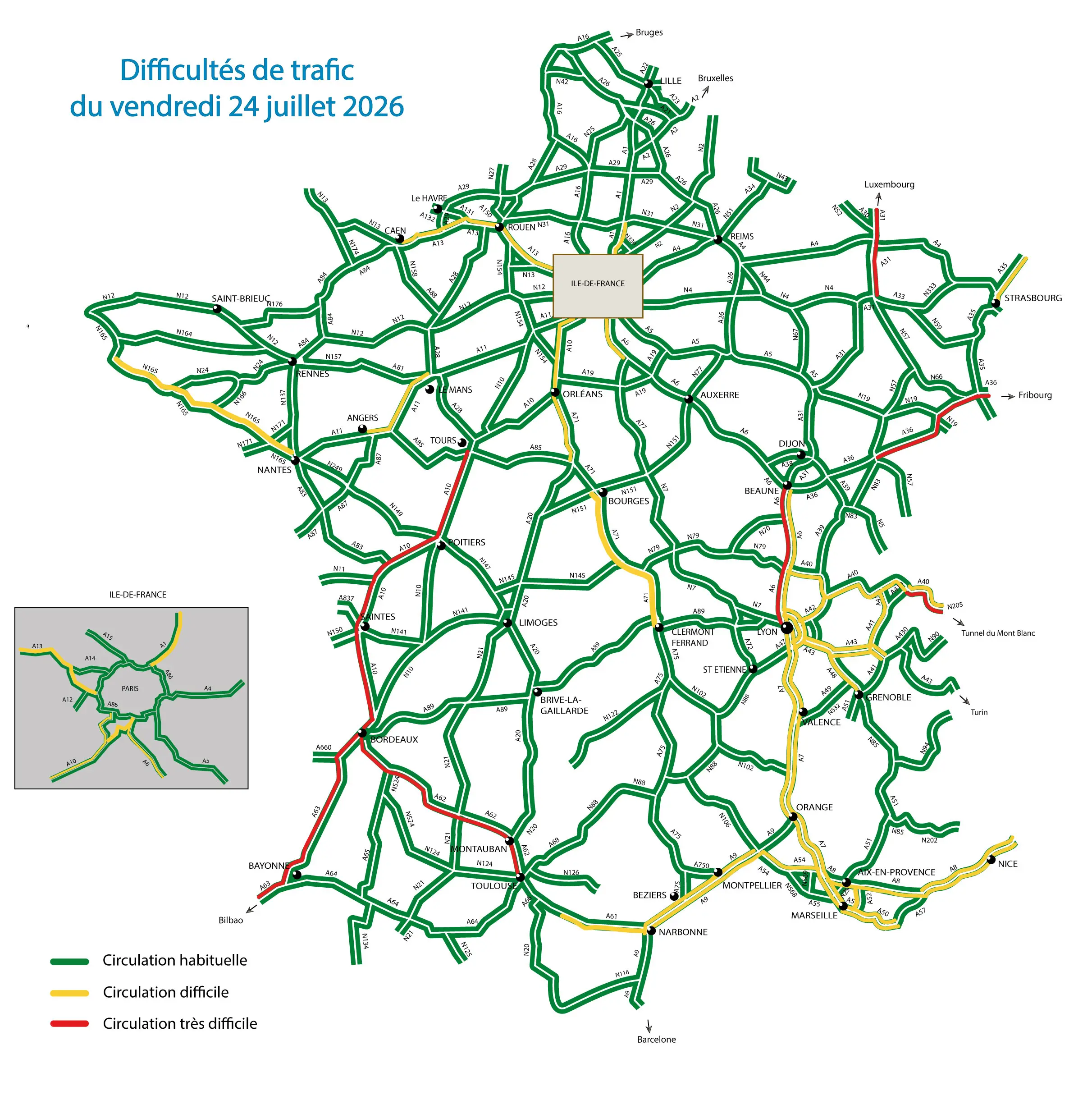 Prévisions détaillées Bison Futé 5 carte vendredi 240726 2026