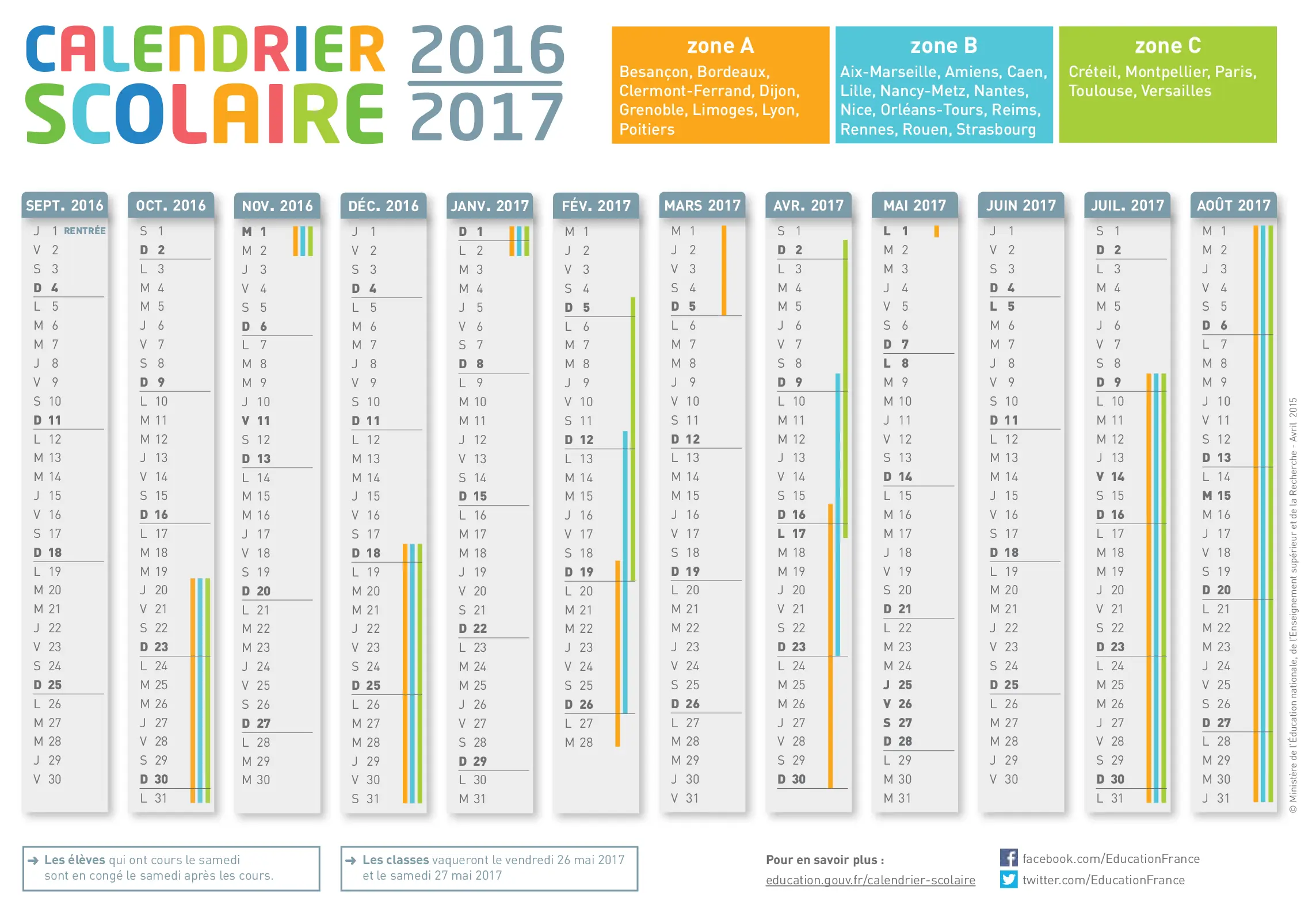 calendrier scolaire officiel 2016-2017