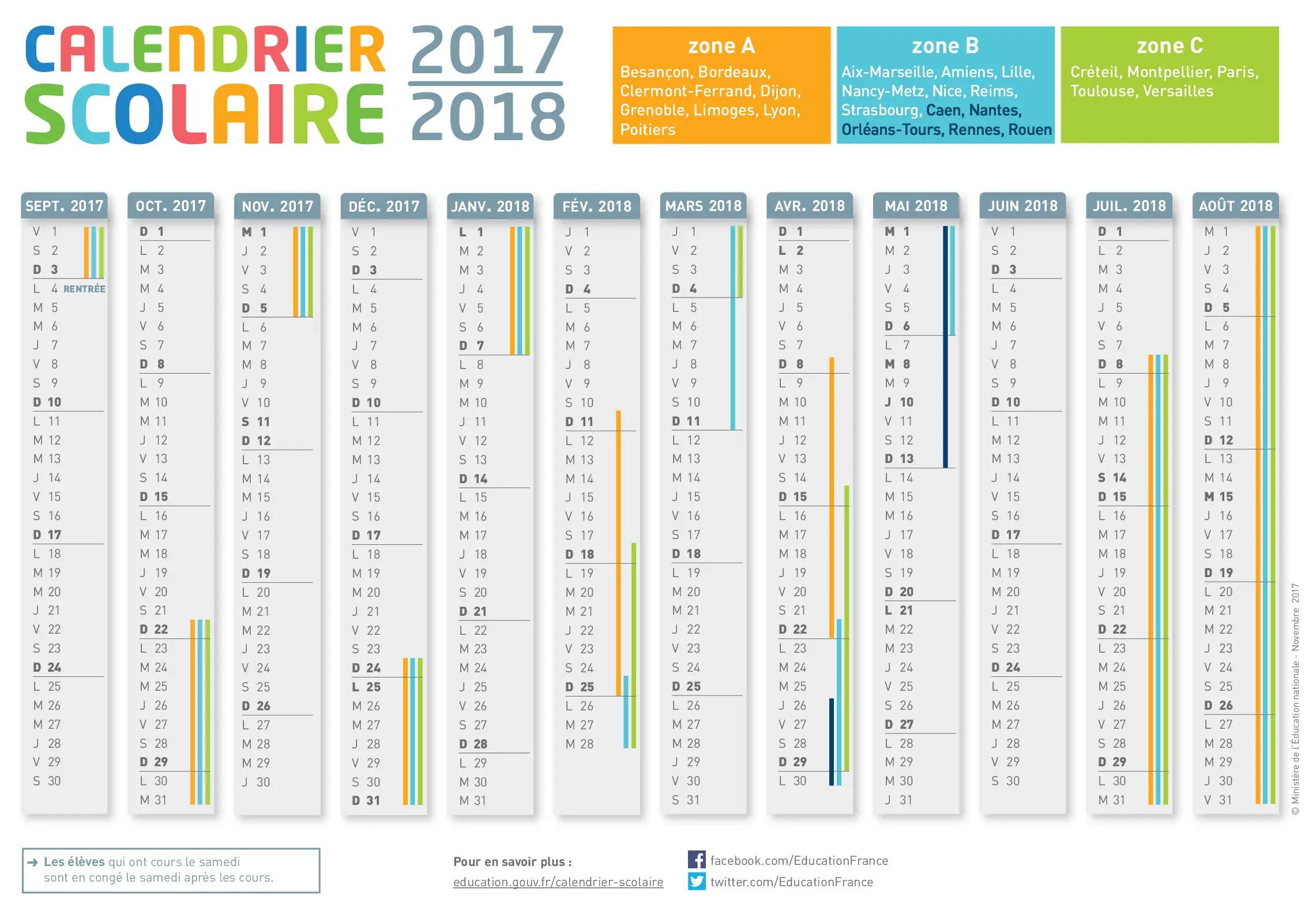 calendrier scolaire officiel 2017-2018
