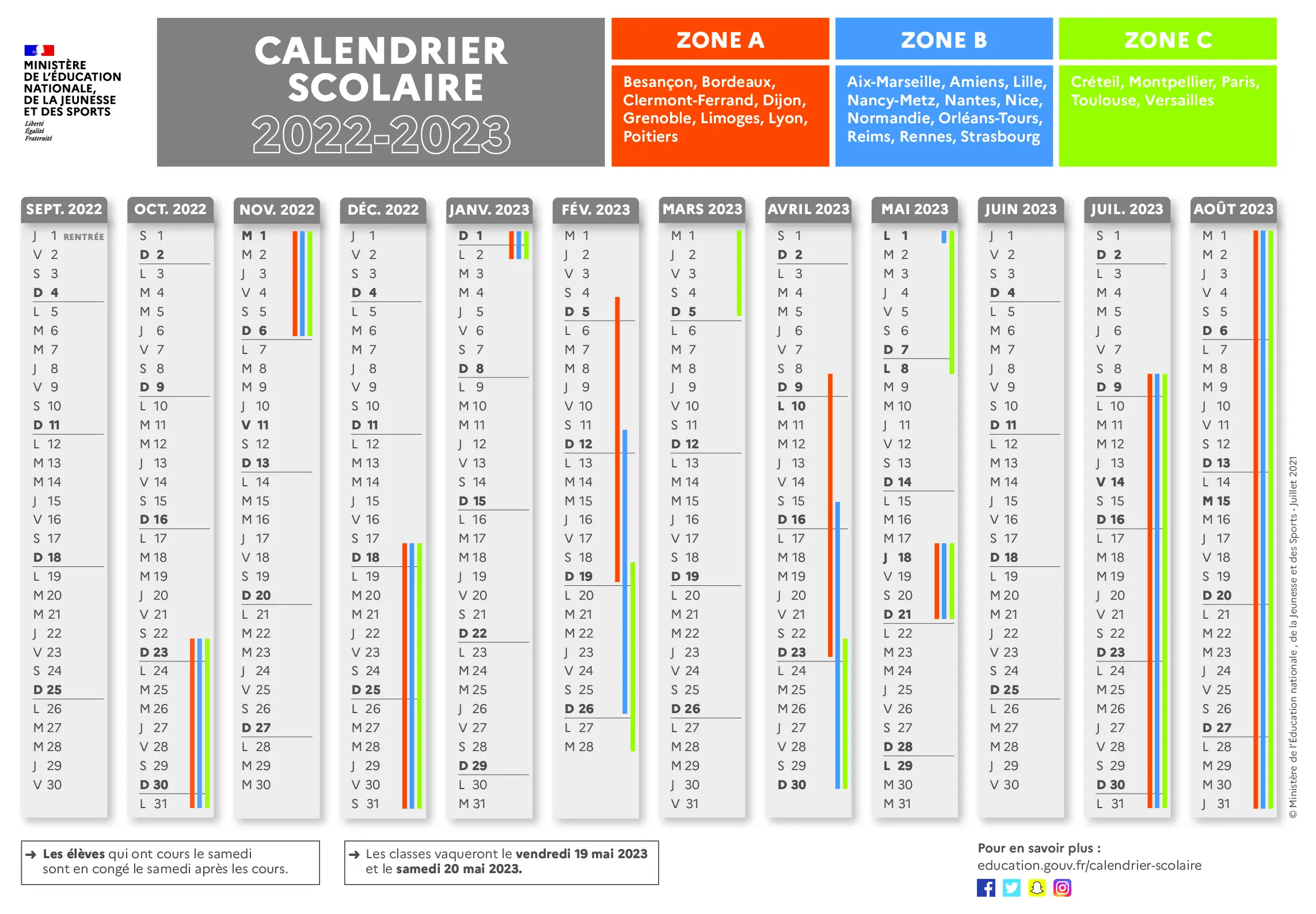 calendrier scolaire officiel 2022-2023