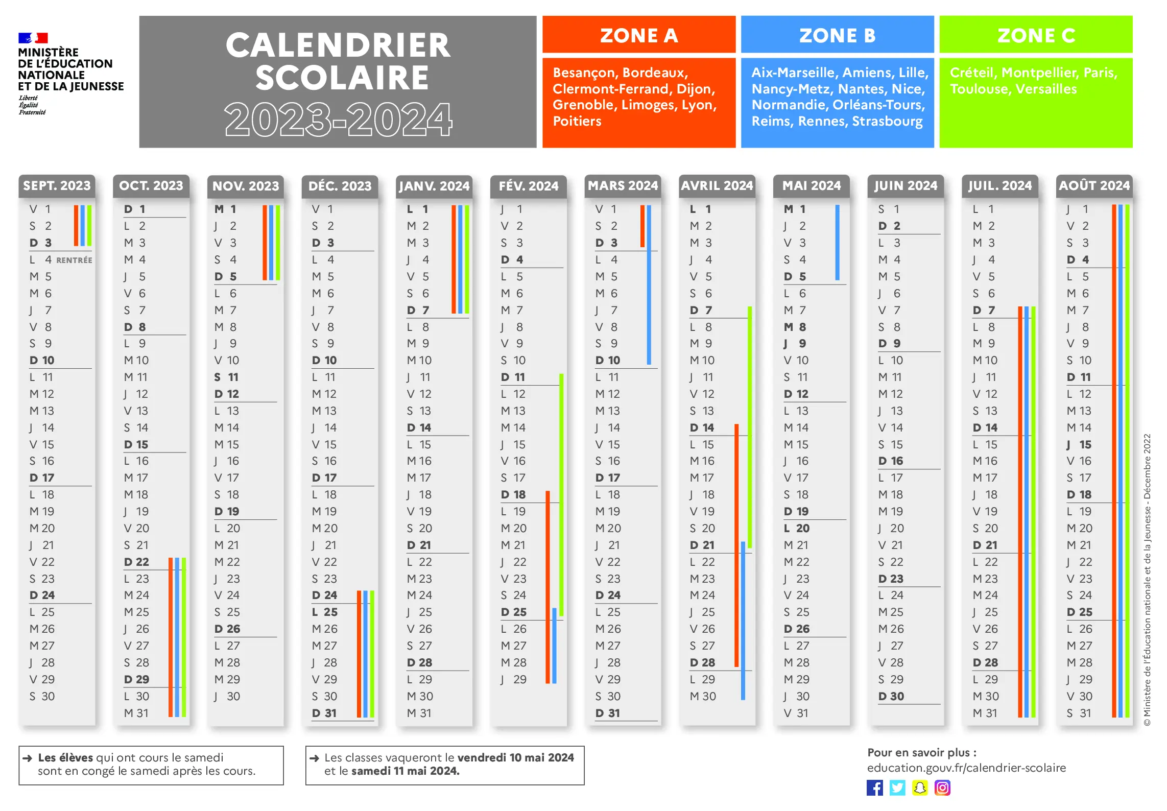 calendrier scolaire officiel 2023-2024