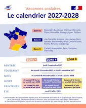 calendrier scolaire et zones 2027-2028