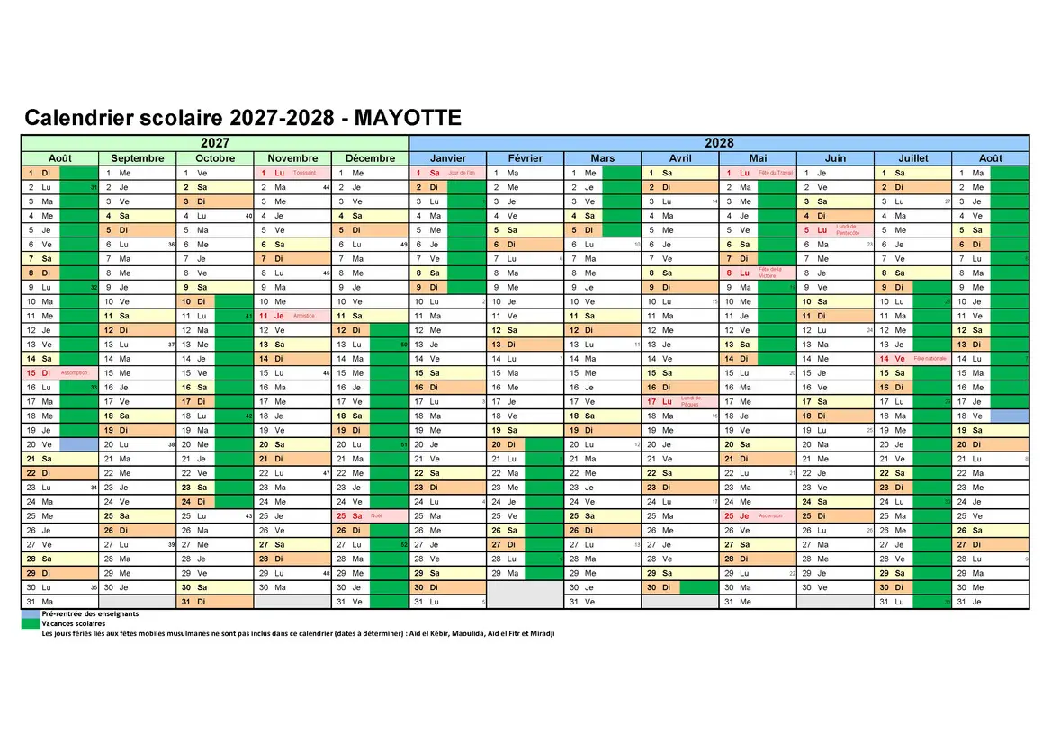 calendrier scolaire mayotte 2027-2028