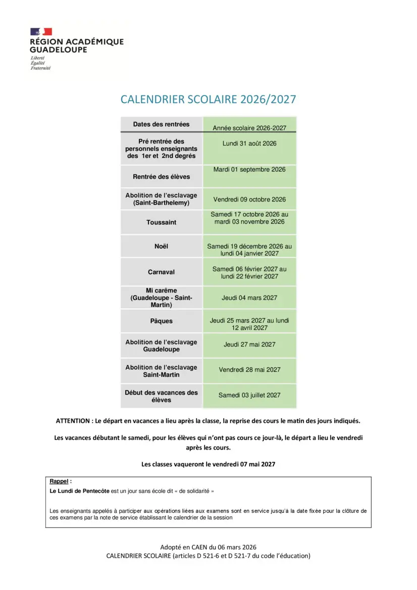 calendrier scolaire saint-martin 2026-2027