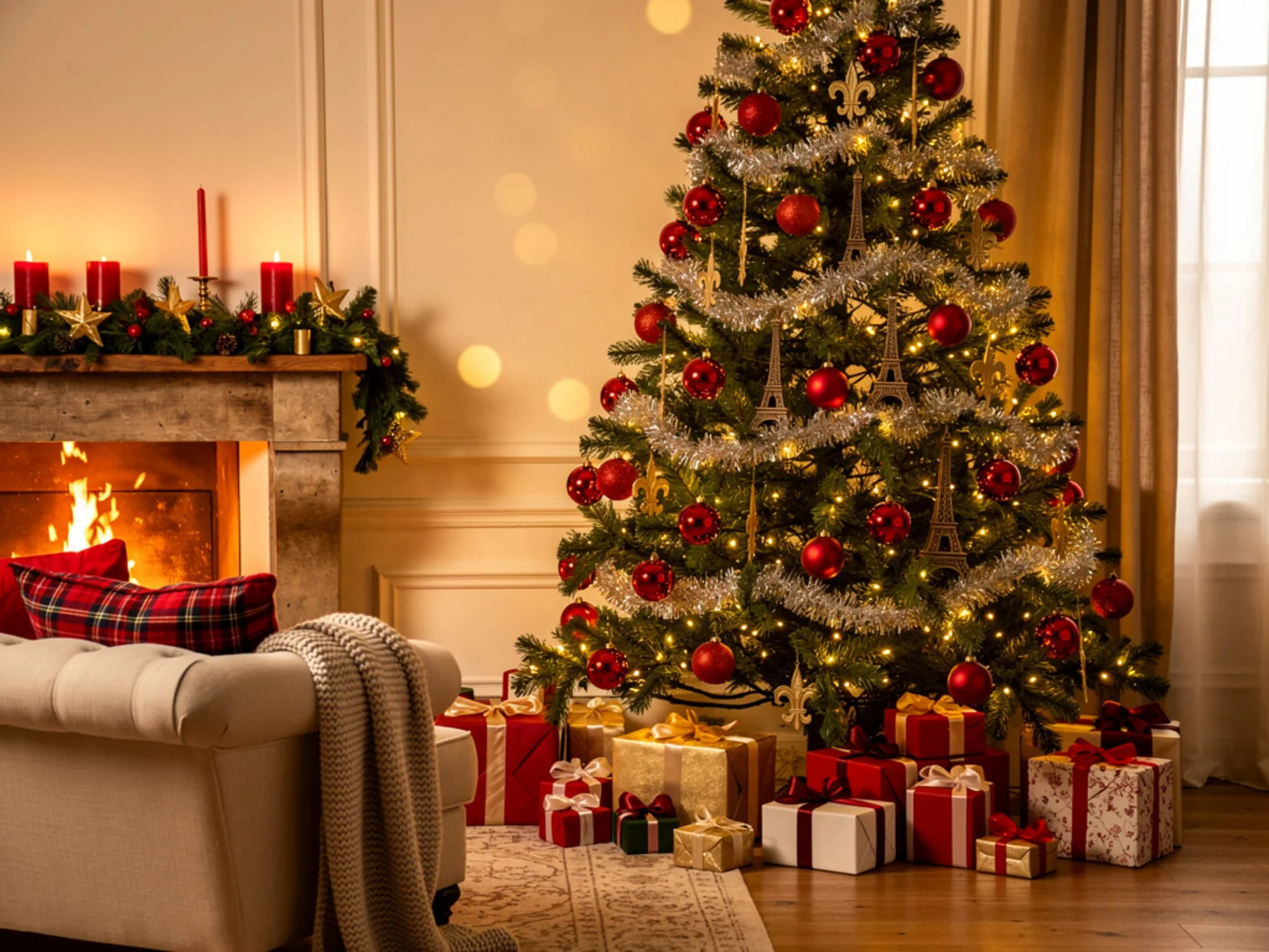 Sapin de Noël décoré avec cadeaux