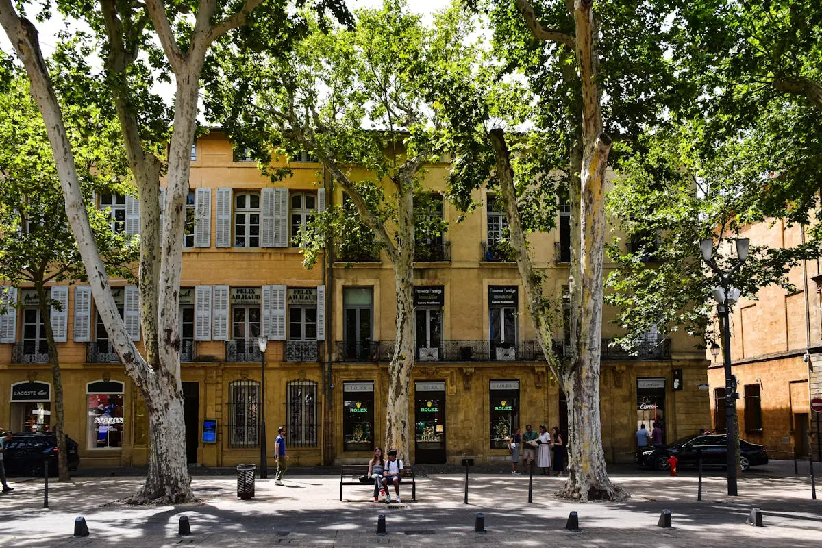 Rue arborée d'Aix-en-Provence avec architecture classique