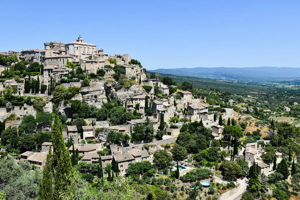 Captivating aerial view of Gordes, a historic hilltop village in Provence, France.