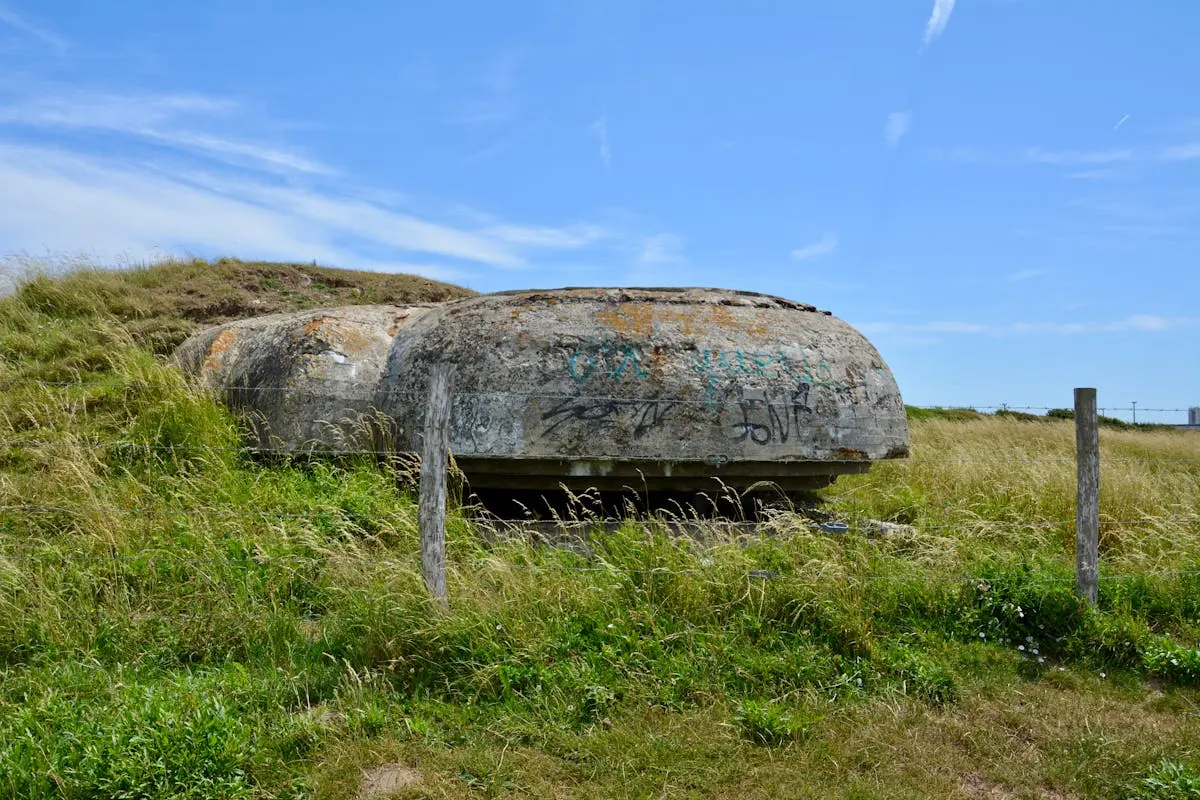 Captured WWII bunker overgrown on the Opal Coast, Boulogne-sur-Mer, France.