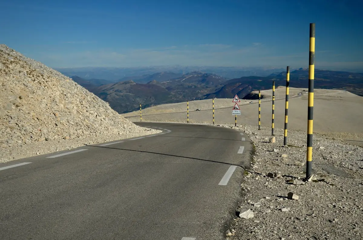 Breathtaking view of Mont Ventoux road with clear sky in Vaucluse, France.