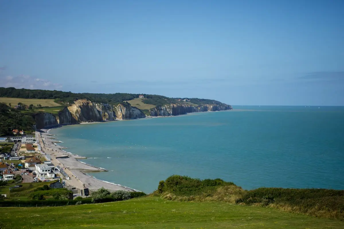 Beautiful coastal landscape of cliffs and a beach in Hautot-sur-Mer, Normandie, France.