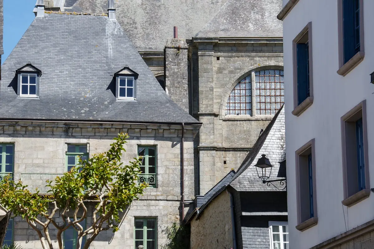 Charming historic buildings in Quimper, Bretagne, showcasing French architecture.