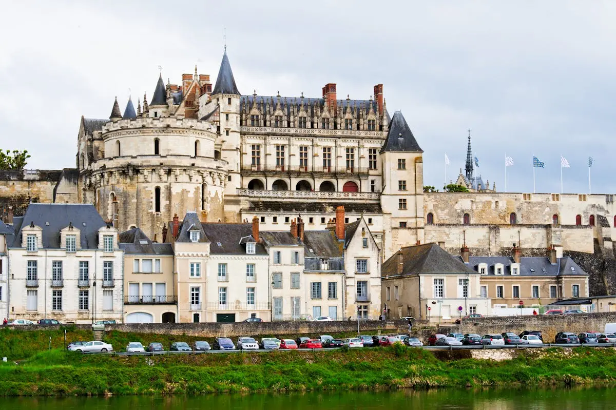 The historic Château d'Amboise with its striking architecture along the Loire River, perfect for cultural tourism.