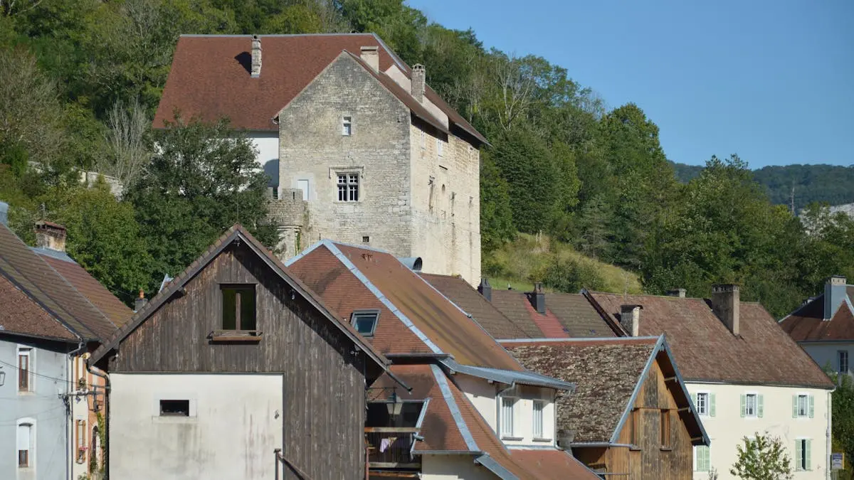 Rustic houses in Lods, France, showcasing traditional rural architecture.